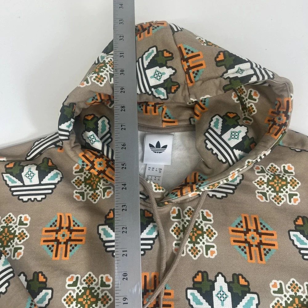 Adidas Originals Hoodie Mens 2XL Beige‎ Trefoil Allover Graphic Tile Pullover